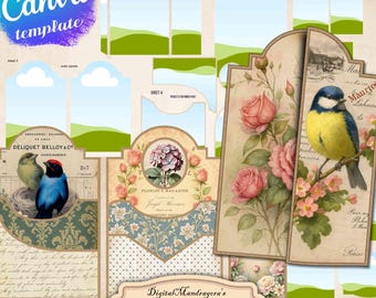 Editable Canva Junk Journal Folio Frame Template Kit: Trifold Base, Pockets & Ephemera