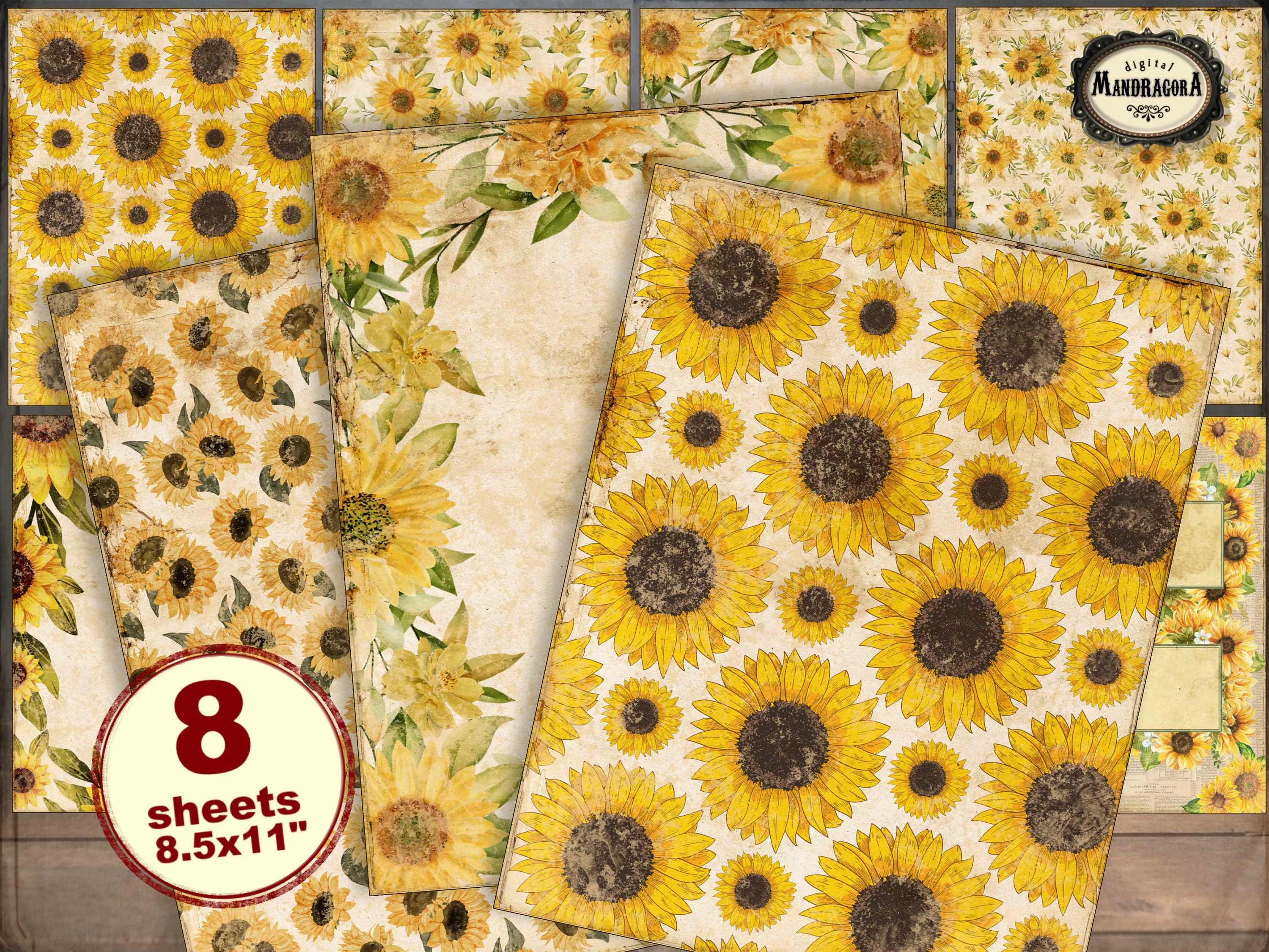Sunflowers Decorative Paper Pack Sunflower Prints Vintage | Etsy