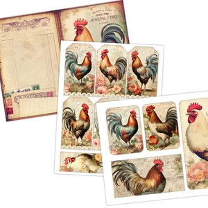 Farmhouse Vibes Printable Journaling Kit - Vintage Roosters & Shabby Cottage Core - Digital Junk Journal Supplies
