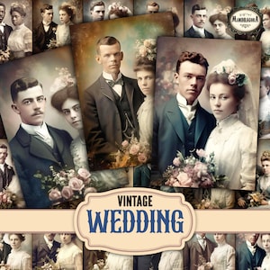Vintage Wedding Digital Download - Junk Journal Ephemera Cards  Antique Photos of Victorian Married Couple and Lovers