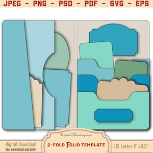 2-fach Folio Template Kit: Vektor-Dateien Junk-Journal, Taschen, Karten, Etiketten