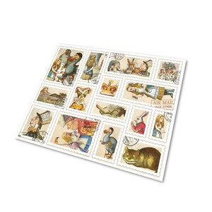 Alice in Wonderland stationery envelopes, Wonderland cards, Wonderland stamps and digital Tea party invitation cards