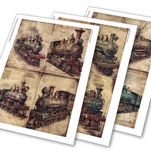 digital download steam locomotive, nostalgic train, Victorian Steampunk, dieselpunk cards, steam fantasy, Victorian traveling, steam transport, steampunk printable, junk journaling, journal cards, digital steampunk, vintage steam trains,