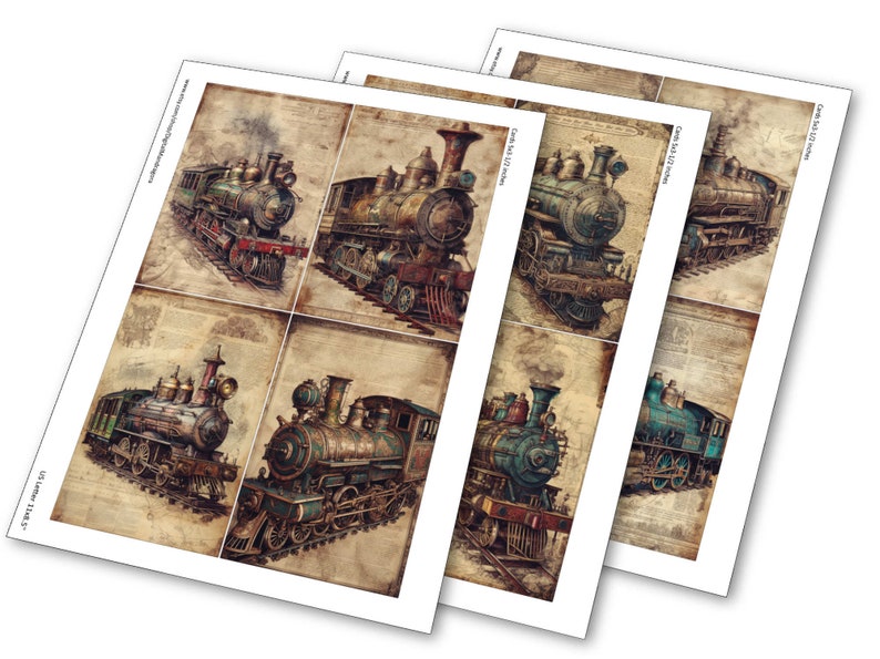 digital download steam locomotive, nostalgic train, Victorian Steampunk, dieselpunk cards, steam fantasy, Victorian traveling, steam transport, steampunk printable, junk journaling, journal cards, digital steampunk, vintage steam trains,