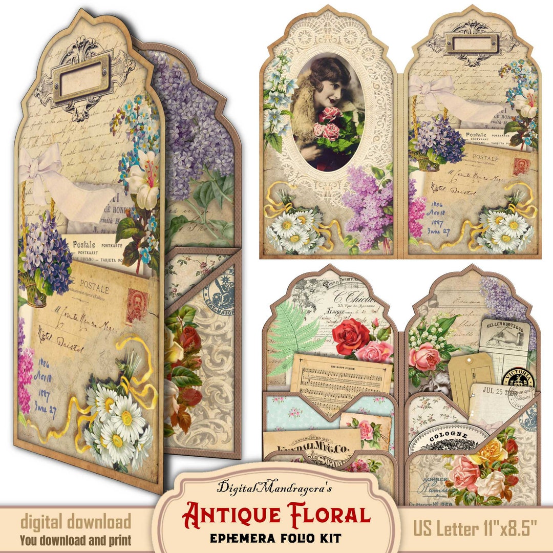 Floral Ephemera Folio Kit: Vintage Junk Journal DIY (digital Download ...