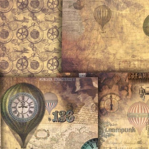 May include: A vintage-inspired digital paper pack with a steampunk theme. The paper pack features images of airships, clocks, gears, and other steampunk elements. The paper pack is perfect for scrapbooking, card making, and other paper crafts.