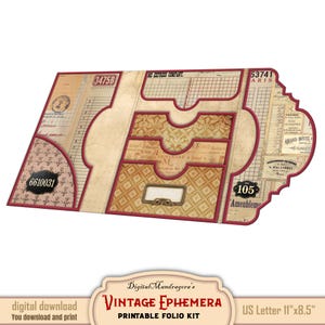 Vintage loaded folio ephemera kit for DIY paper crafts, digital download