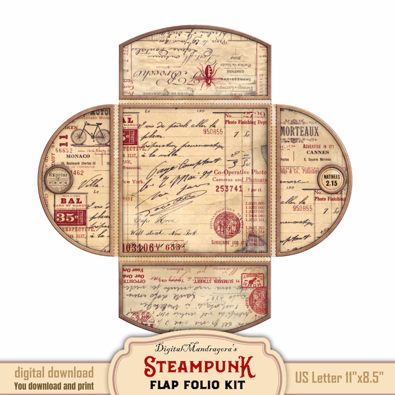 Steampunk Junk Journal Folio Kit: Victorian Ephemera (digital Printable ...