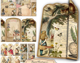 Alice in Wonderland Junk Journal Folio Kit — Printable Pages, Loaded Folio Template & Ephemera Tags