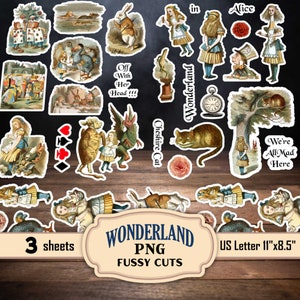 Alice in Wonderland fussy cuts, scrapbooking die cuts, stickers, fridge magnet making, junk journal embellishments, digital download