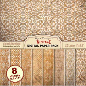 Vintage digital paper pack, stained worn decorative papers for scrapbooking, junk journaling, digital download