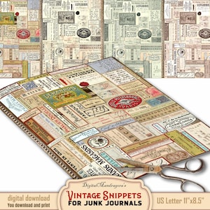 Vintage Ephemera Fussy Cuts: Junk Journal Labels (Digital Download)
