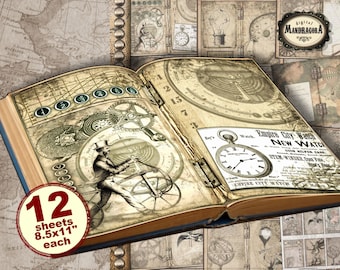 Steampunk Junk Journal Kit: Digital Collage Pages (Digital Download)