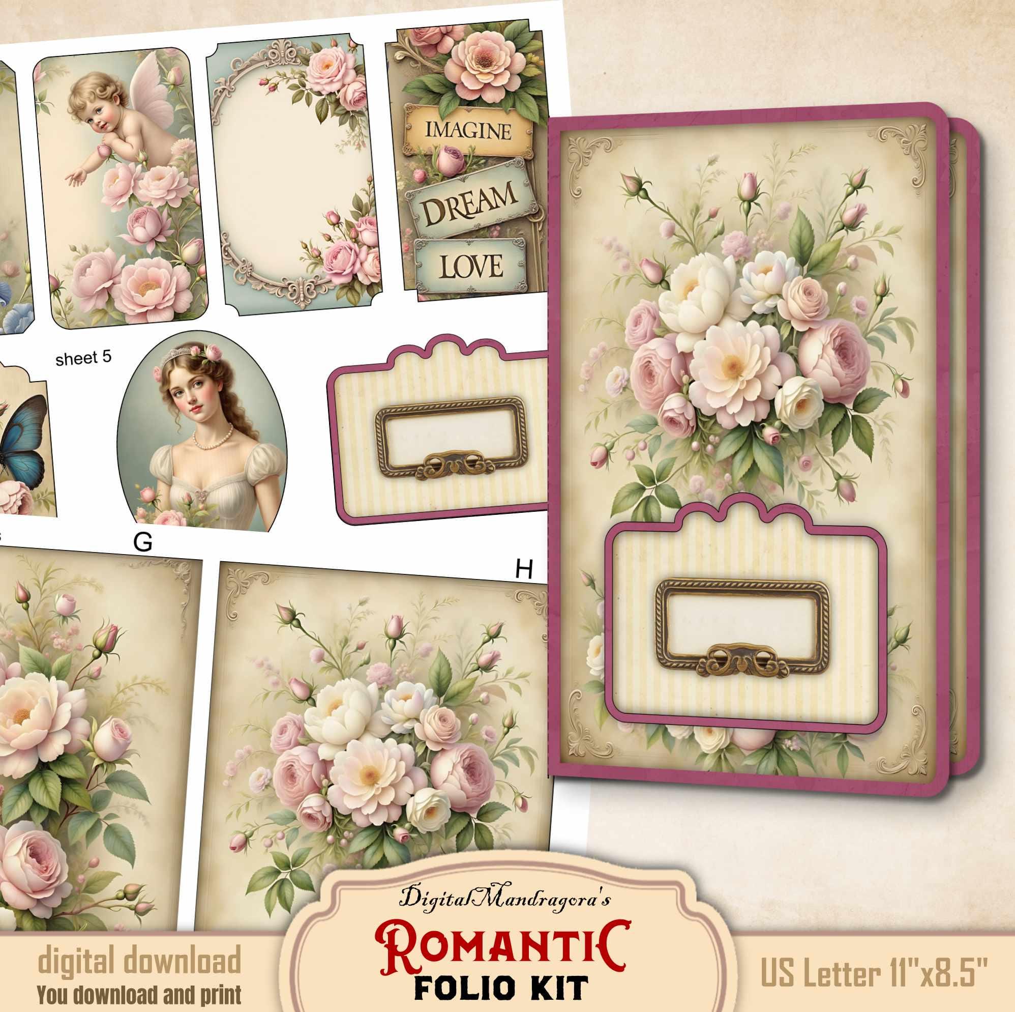 Romantic Junk Journal Kit • Printable Shabby Floral Pastel Folio With ...