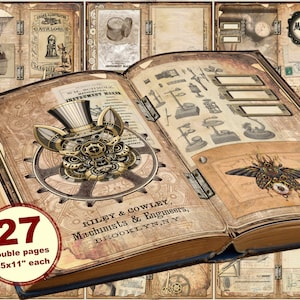 Steampunk junk journal kit, junk journal pages, steampunk cards, steampunk journal , steampunk digital prints, digital download