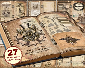 Steampunk Junk Journal Kit: Digital Pages, Cards, Embellishments (Digital Download)