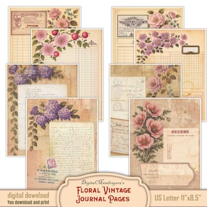 Floral Junk Journal Pages | Vintage Apothecary & Botanical Printable Paper Pack | Antique Ledger Backgrounds for Scrapbooking - Crafts