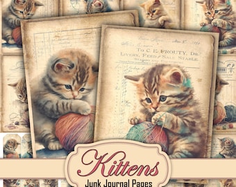Watercolor Kitten Junk Journal Pages: Vintage Cat Collage (Digital Download)