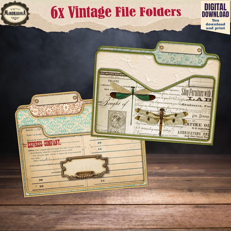 Vintage Mini Tab Folder Pockets, Printable Junk Journal Ephemera Set ...