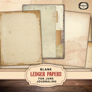 Notebook junk journal paper pack, stained old writing sheets, distressed journal pages, journal add-on prints, blank ledger, digital