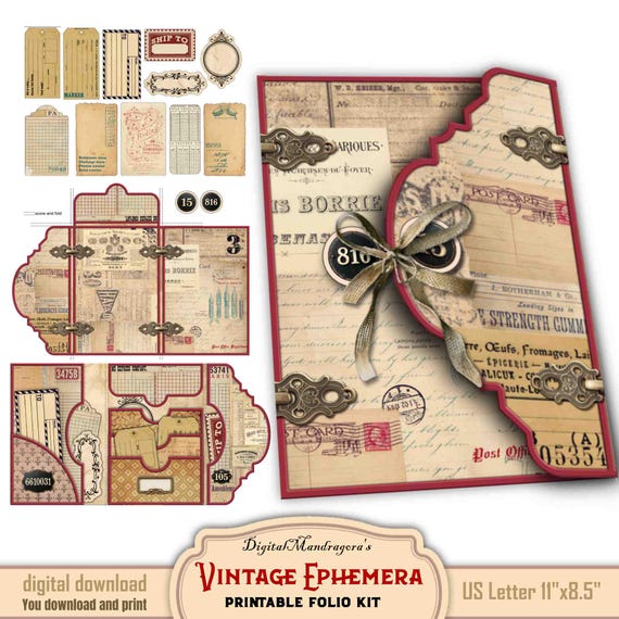 Vintage Ephemera Folio Kit: Junk Journal Printable (Digital Download)