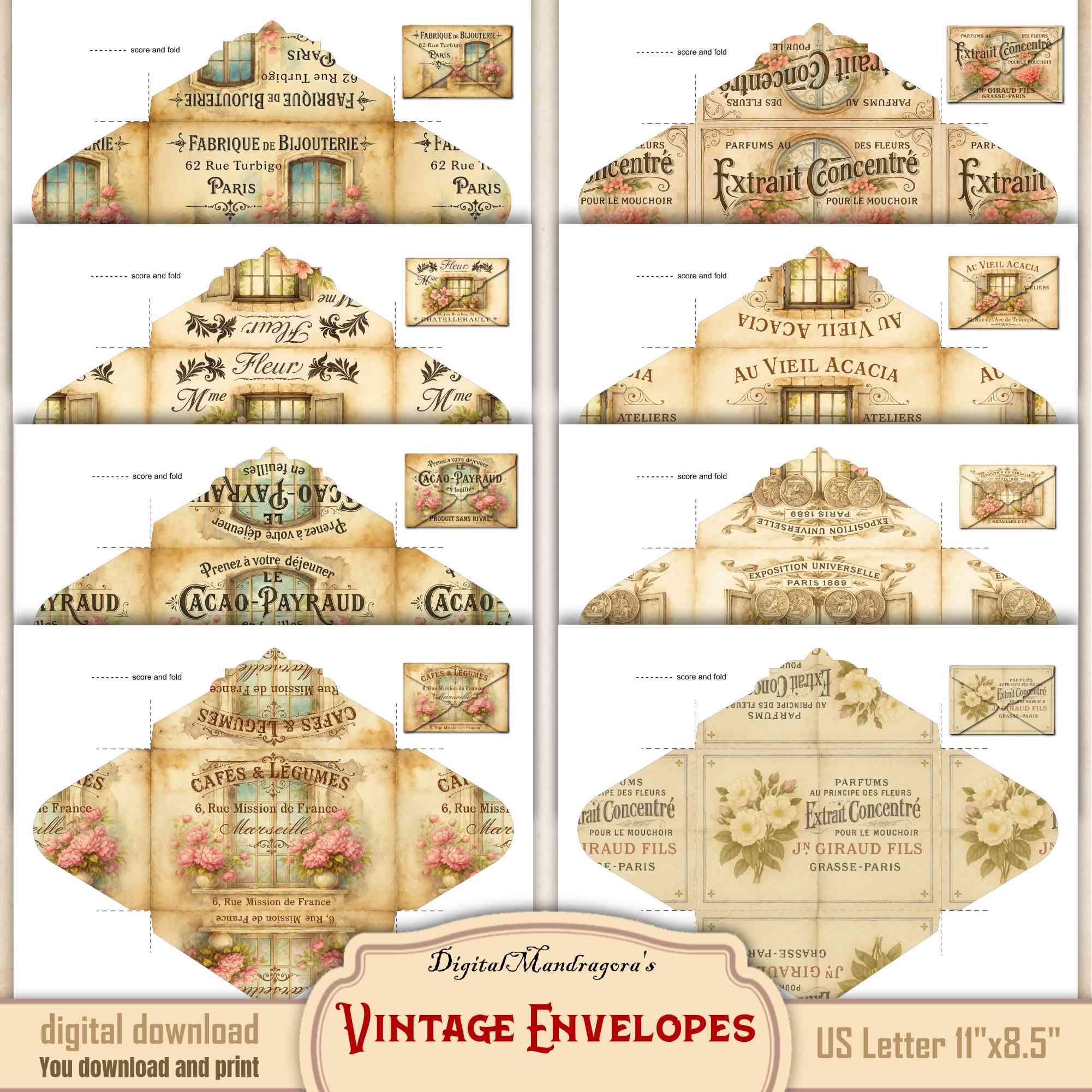 French Envelope Layout Printable Vintage French Envelopes: Shabby Cottage Chic Junk Journal ...