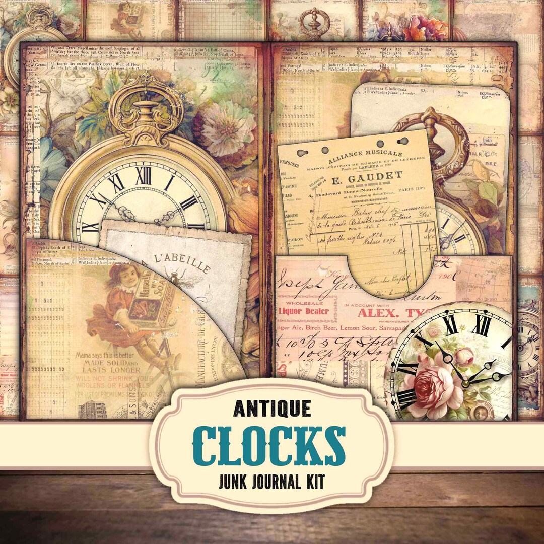 Shabby Clocks Junk Journal Kit: Vintage Floral Ephemera (digital ...