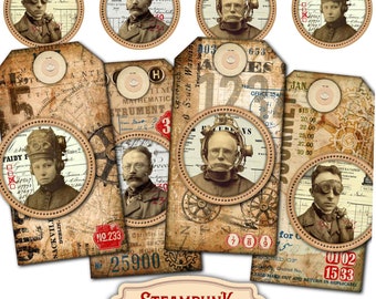 Steampunk Junk Journal Tags: Victorian Collage Ephemera (Digital Download)