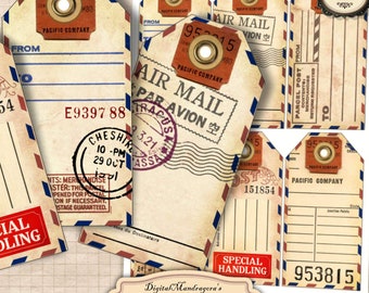 Air Mail Tags Printable: Vintage Journaling Ephemera (Digital Download)