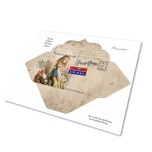 Alice in Wonderland stationery envelopes, Wonderland cards, Wonderland stamps and digital Tea party invitation cards
