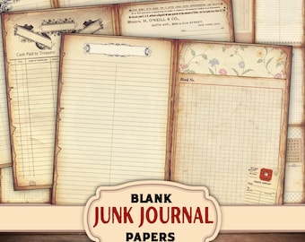 Stained Grunge Junk Journal Pages Pack — Blank Invoices, Writing Paper & Notebook Double Page Spreads