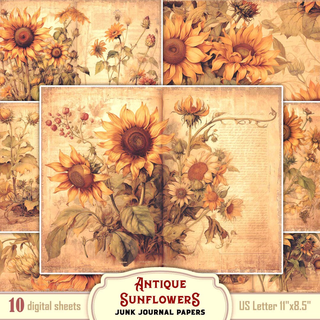 Sunflower Junk Journal Pages: Vintage Floral Ephemera (digital Download ...