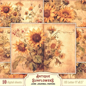 Sunflower Junk Journal Pages | Vintage Botanical Paper | Printable Ephemera Kit | Rustic Floral Collage | Digital Download
