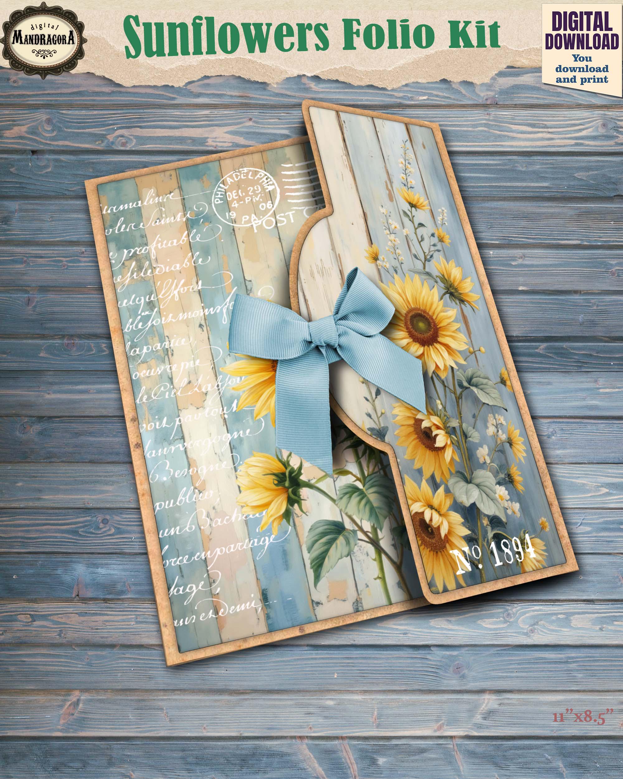 Printable Sunflower Junk Journal Folio Kit – Vintage Floral Ephemera ...