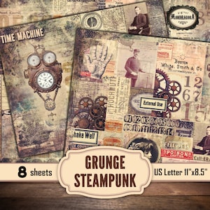 Grunge Steampunk ephemera collage papers, Aesthetic industrial junk journal paper pack, Card making prints, digital download