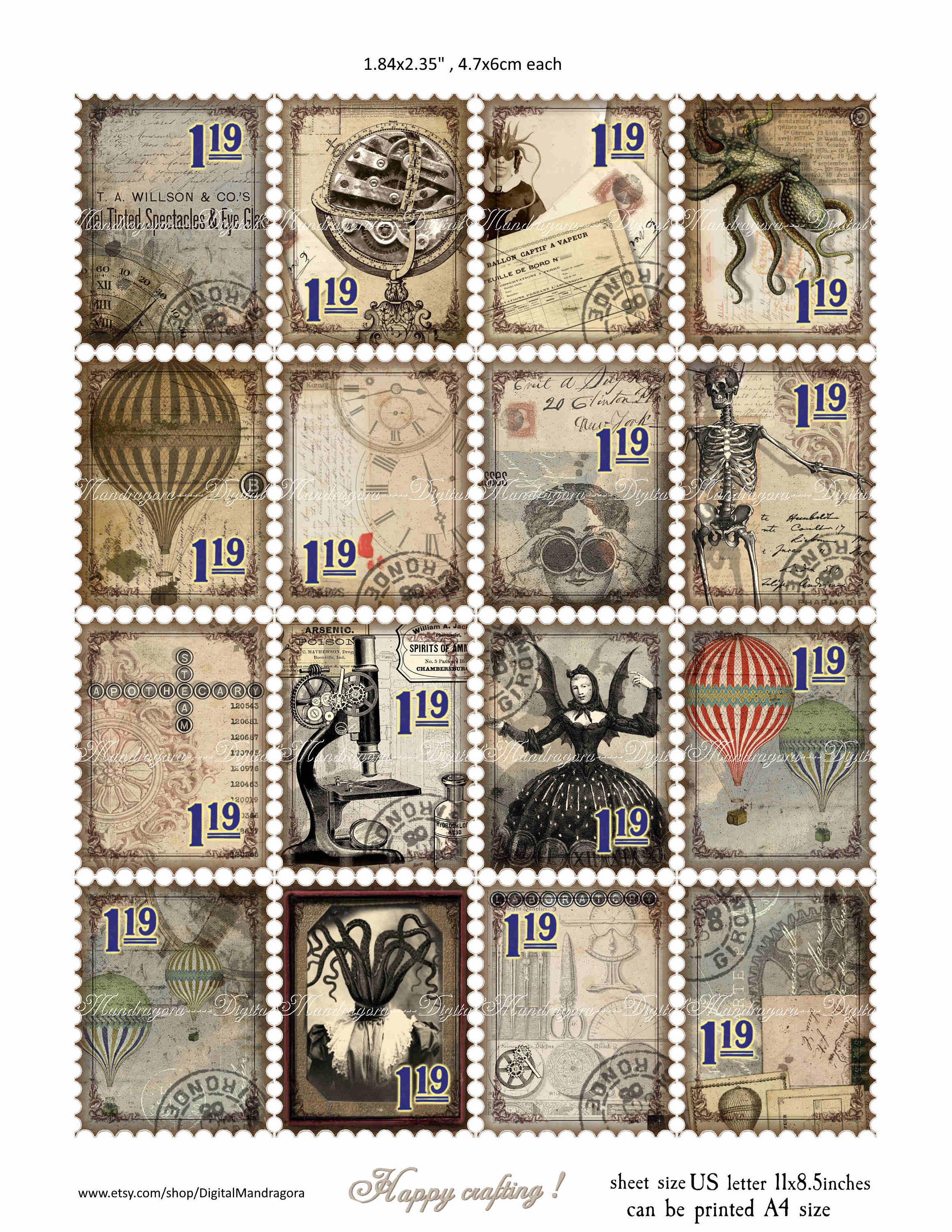 コレクション ANTIQUE STAMPS/POSTCARDS Vintage Postage Stamp Digital Download - Set of 51 Antique