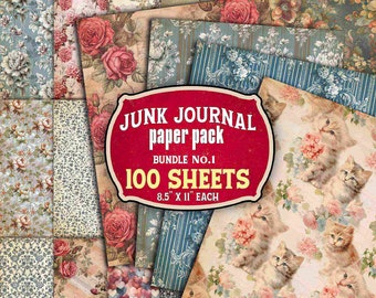Vintage Floral Junk Journal Paper: 100 US Letter Sheets (Digital Download)
