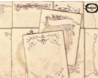 Grunge digital lined writing paper pack, junk journal pages, decorative stationery, vintage stationary, digital download