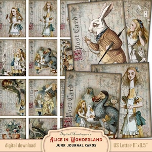 Alice in Wonderland cards, Wonderland postcards, digital instant download, Alice ATC cards, Alice scrapbooking, Alice cardmaking