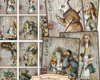 Alice in Wonderland Cards: Vintage Scrapbooking ATC (Digital Download)