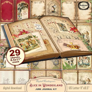 Alice in Wonderland Junk Journal Kit: Vintage Ephemera Pages (Digital Download)