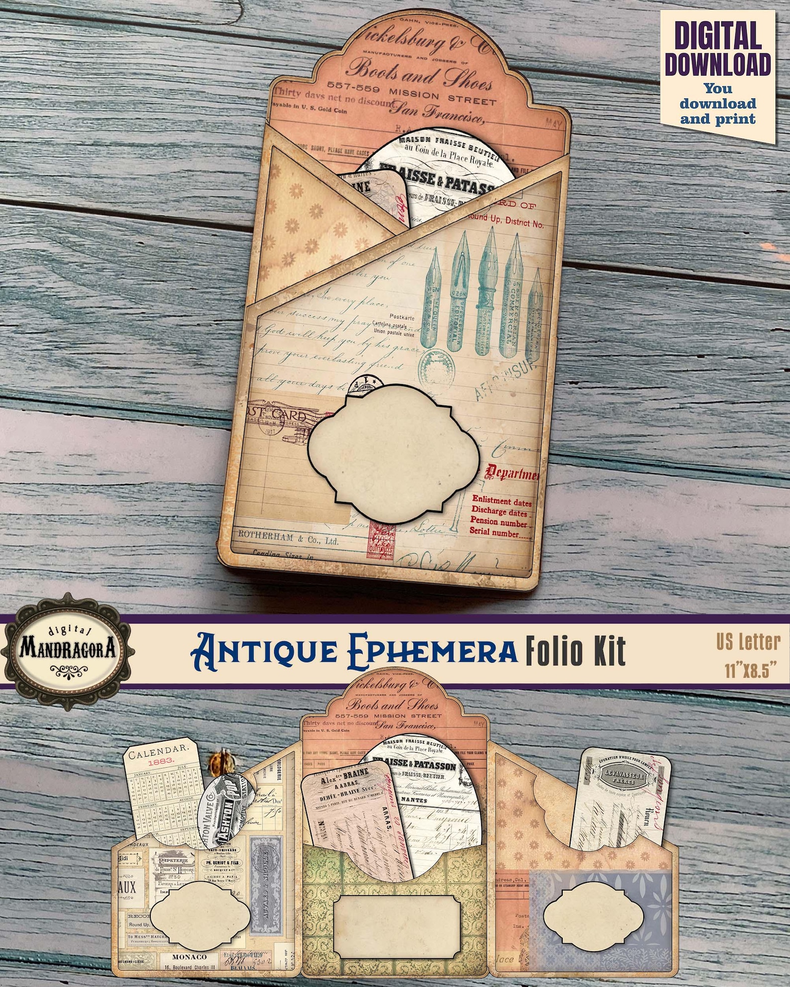 Tri-fold Junk Journal Folio Kit · Vintage Easy Project Ephemera Holder ...
