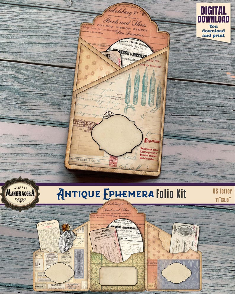 Tri-fold Junk Journal Folio Kit · Vintage Easy Project Ephemera Holder ...
