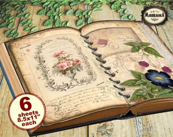 Floral Ephemera Junk Journal Pages: Vintage Botanical Scrapbook (Digital Download)