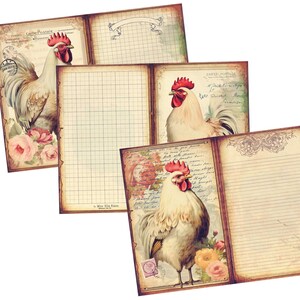 Farmhouse Vibes Printable Journaling Kit - Vintage Roosters & Shabby Cottage Core - Digital Junk Journal Supplies