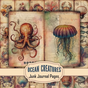 Sea Animals Junk Journal Papers, Ocean creatures, Old Maritime Sea inspired Ephemera  Prints, Nautical Collage Printable, Instant Download