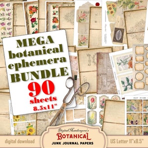 Botanical Ephemera Junk Journal Kit: 90 Printable Pages (Digital Download)