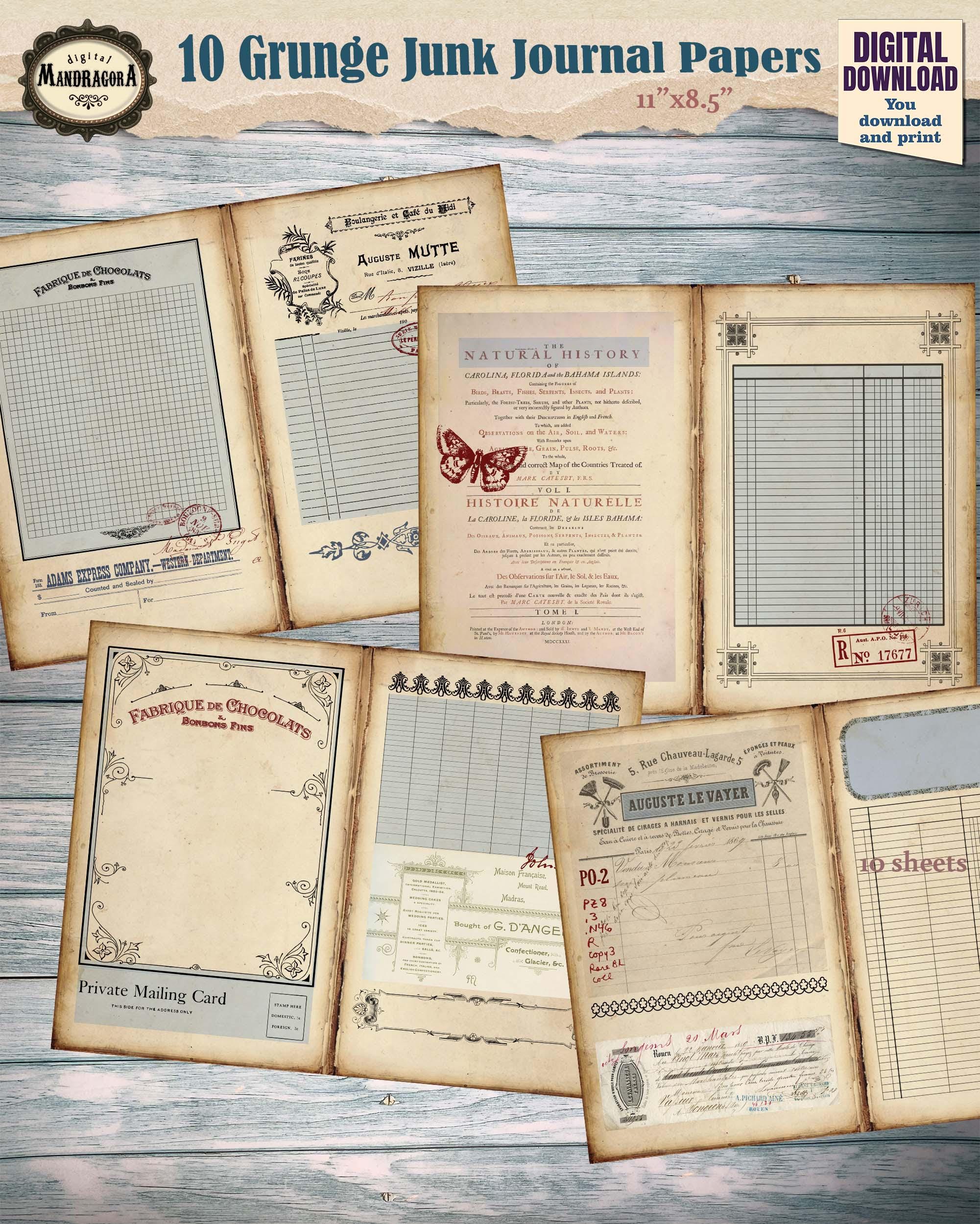 Vintage Grunge Ledger Junk Journal Pages – Printable Stained Paper Pack ...