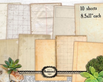 Junk journal notebook papers, 8.5x11 inches grunge writing papers, ledger paper, instant digital download