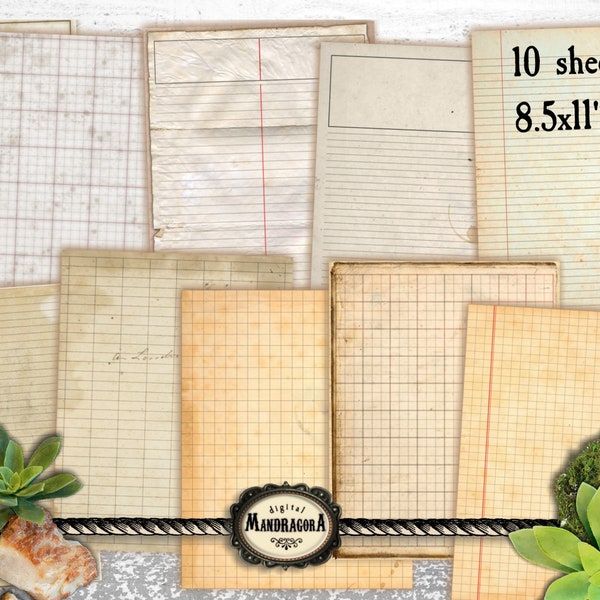 Junk journal notebook papers, 8.5x11 inches grunge writing papers, ledger paper, instant digital download